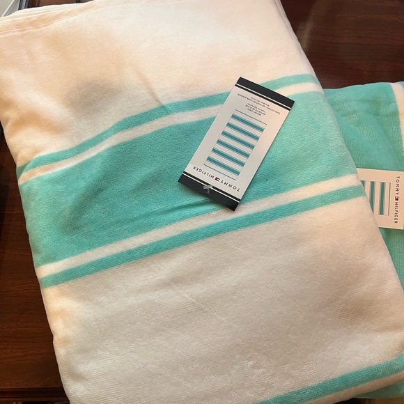 Tommy Hilfiger Other - Tommy Hilfiger White and Aqua Stripe Beach Towel